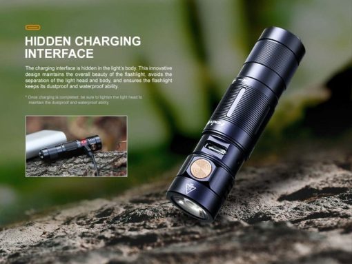 Fenix E09R Rechargable Black Flashlight - 600 Lumens Infographic 6 Charging Interface