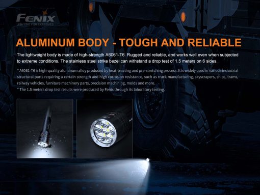 Fenix LR35R Black Flashlight - 10000 Lumens Infographic Aluminum Body