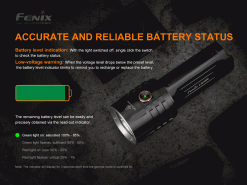 Fenix LR35R Black Flashlight - 10000 Lumens Infographic Battery Status