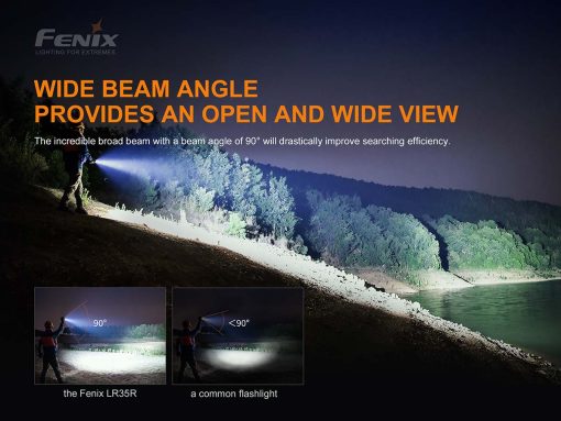 Fenix LR35R Black Flashlight - 10000 Lumens Infographic Wide Beam
