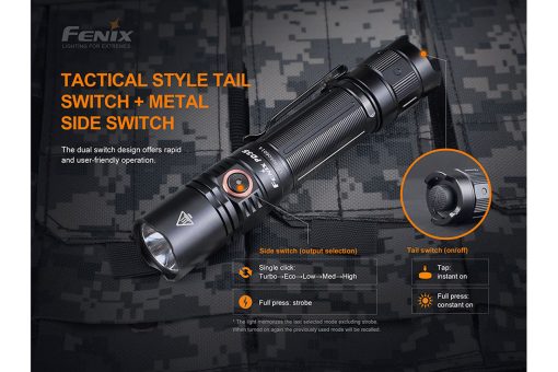 Fenix PD35 V3.0 Black Flashlight - 1700 Lumens Infographic 5 Switch