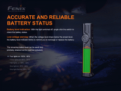 Fenix WT25R Adjustable Head Black Flashlight - 1000 Lumens Infographic Battery Satus