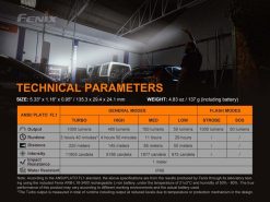 Fenix WT25R Adjustable Head Black Flashlight - 1000 Lumens Infographic Technical Parameters