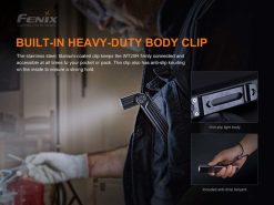 Fenix WT25R Adjustable Head Black Flashlight - 1000 Lumens Infographic Body Clip