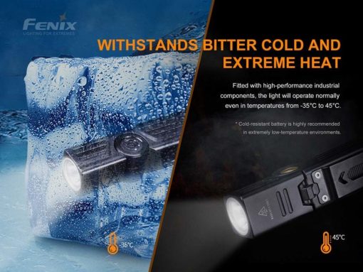 Fenix WT25R Adjustable Head Black Flashlight - 1000 Lumens Infographic Temperature Resistance