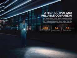 Fenix E05R Brown Keychain Flashlight - 400 Lumens Infographic Output
