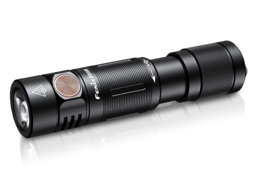 Fenix E05R Black Keychain Flashlight - 400 Lumens Front Side Diagonal