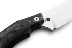 Lionsteel H1 Stonewash M390 Sheepsfoot Fixed Blade Black G-10 Handle Blade Logo Close Up