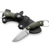 Lionsteel H2 Stonewash M390 Drop Point Fixed Blade Green Canvas Handle Front Side and Back Side Sheathed