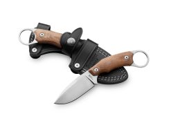 Lionsteel H2 Stonewash M390 Drop Point Fixed Blade Natural Canvas Handle Front Side and Back Side In Sheath