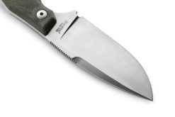 Lionsteel H2 Stonewash M390 Drop Point Fixed Blade Green Canvas Handle Blade Close Up