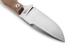 Lionsteel H2 Stonewash M390 Drop Point Fixed Blade Natural Canvas Handle Blade Close Up