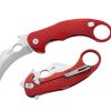 Lionsteel L.E. One Stonewash CPM-MagnaCut Karambit Blade Red Aluminum Handle Front Side Open and Back Side Closed