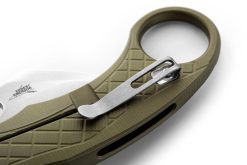 Lionsteel L.E. One Stonewash CPM-MagnaCut Karambit Blade Green Aluminum Handle Pocket Clip Close Up