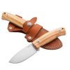 Lionsteel M2M Satin M390 Drop Point Fixed Blade Olive Wood Handle Front Side and Back Side In Sheath