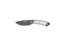 TOPS Sparrow Hawke Black 1095 Hunters Point Fixed Blade Black Linen Micarta Handle Front Side