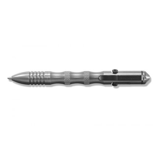 Benchmade 1120 Longhand AXIS Bolt-Action Pen Satin 303 Stainless Steel Handle - Black Ink Clip SIde Horizontal Open