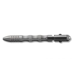 Benchmade 1120 Longhand AXIS Bolt-Action Pen Satin 303 Stainless Steel Handle - Black Ink Clip Side Horizontal Closed