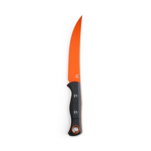 Benchmade Meatcrafter Orange CPM-S45VN Trailing Point Fixed Blade Carbon Fiber Handle Front Side Vertical