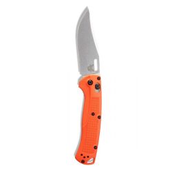 Benchmade Taggedout 15535 Satin CPM-154 Clip-Point Blade Orange Grivory Handle Front Side Open Vertical