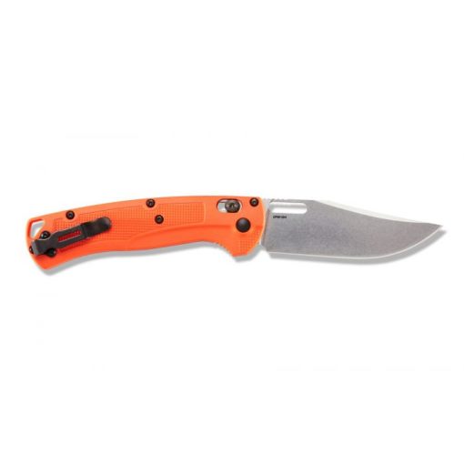 Benchmade 15535 Taggedout Satin CPM-154 Clip-Point Blade Orange Grivory Handle Back Side Open