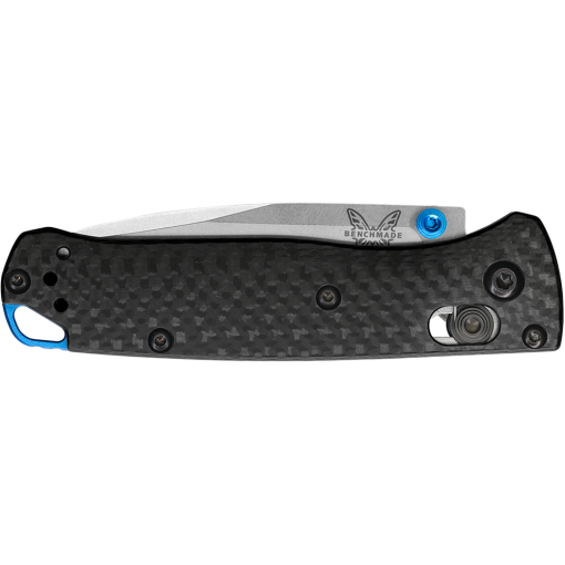 Benchmade Mini Bugout Satin CPM-S90V Drop Point Blade Carbon Fiber Handle Front Side Closed
