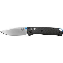 Benchmade Mini Bugout Satin CPM-S90V Drop Point Blade Carbon Fiber Handle Front Side Open