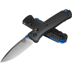Benchmade Mini Bugout Satin CPM-S90V Drop Point Blade Carbon Fiber Handle Front Side Open and Back Side Closed
