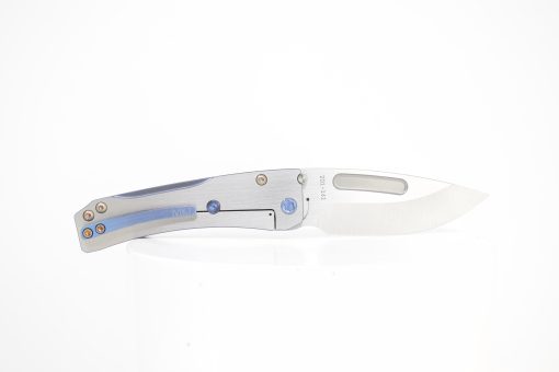Medford Slim Midi Marauder Satin S35VN Drop Point Blade Tumbled Blue Titanium Handle with Faced Silver Flats Blue Hardware/Clip Back Side Open