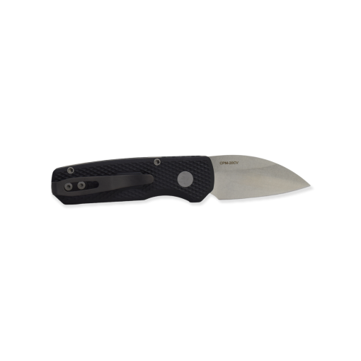 Protech Runt 5 Stonewashed 20CV Wharncliffe Blade Black Textured Aluminum Handle Back Side Open