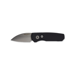 Protech Runt 5 Stonewashed 20CV Wharncliffe Blade Black Textured Aluminum Handle Front Side Open