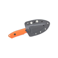 A Pro-Tech Rockeye Black DLC S35VN Fixed Blade Orange 3D G-10 Handle knife on a white background.