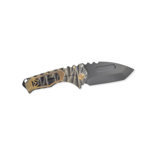 Medford Praetorian T FAF PVD S35VN Tanto Blade Black PVD Twisted Predator Sculpted Handles with Bronze Pinstriping/Brushed Peaks Bronze Hardware Back Side Open