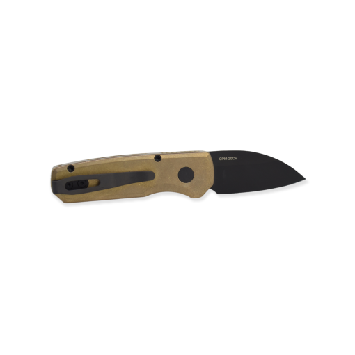 Protech Runt 5 CA Legal Auto Black DLC 20CV Wharncliffe Blade Stonewash Bronze Aluminum Handle with Mother of Pearl Button Back Side Open