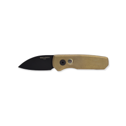 Protech Runt 5 CA Legal Auto Black DLC 20CV Wharncliffe Blade Stonewash Bronze Aluminum Handle with Mother of Pearl Button Front Side Open
