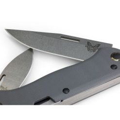Benchmade 317 Weekender Stonewash S30V Clip-Point Blade Cool Gray G-10 Handle Front Side Both Partially Open