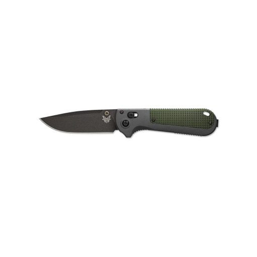 Benchmade Redoubt Cobalt Black D2 Drop Point Blade Gray/Green Grivory Handle Front Side Open