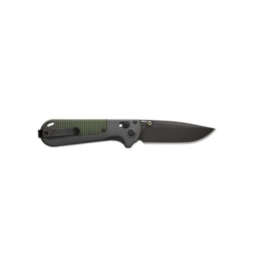 Benchmade Redoubt Cobalt Black D2 Drop Point Blade Gray/Green Grivory Handle Back Side Open