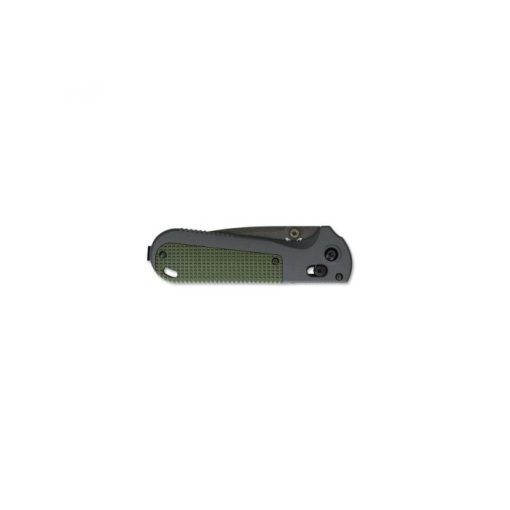 Benchmade Redoubt Cobalt Black D2 Drop Point Blade Gray/Green Grivory Handle Front Side Closed