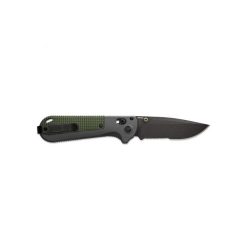 Benchmade Redoubt Cobalt Black D2 Drop Point Combo Blade Gray/Green Grivory Handle Back Side Open