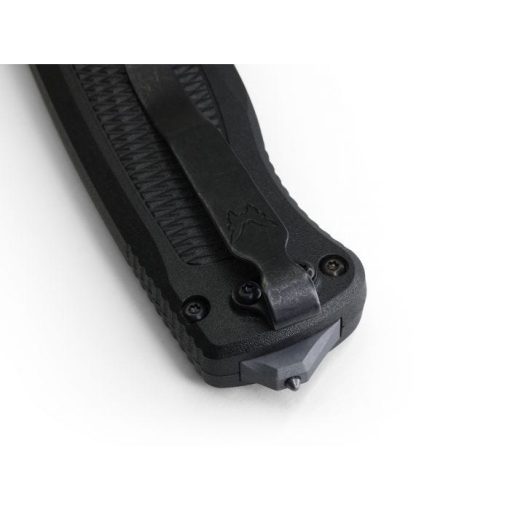 Benchmade Shootout Auto OTF Flat Earth PVD CPM-CruWear Tanto Blade Graphite Black CF-Elite Handle Clip Close Up