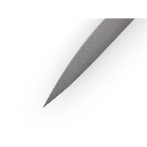 Benchmade Anonimus Tungsten Grey Cerakote CPM-CruWear Drop Point Fixed Blade OD Green G-10 Handle Tip Close Up