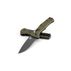 Benchmade Claymore Auto Cobalt Black D2 Drop Point Blade Foliage Green Grivory Handle Front Side Open and Back Side Closed Diagonal