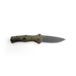 Benchmade Claymore Auto Cobalt Black D2 Drop Point Blade Foliage Green Grivory Handle Back Side Open
