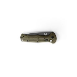 Benchmade Claymore Auto Cobalt Black D2 Drop Point Blade Foliage Green Grivory Handle Front Side Closed