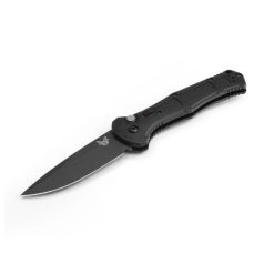 Benchmade Claymore Auto Cobalt Black D2 Drop Point Blade Black Grivory Handle Front Side Open Diagonal