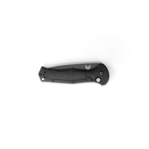 Benchmade Claymore Auto Cobalt Black D2 Drop Point Blade Black Grivory Handle Front Side Closed