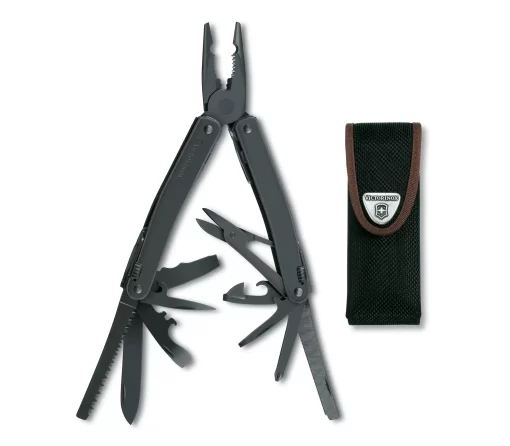 Victorinox Swiss Tool Spirit XBS - Black Pliers and Tools Open Vertical With Pouch