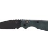 Pro-Tech Strider SNG Auto Black DLC 154CM Blade Blue Micarta Front Side Black Aluminum Back Side Abalone Shell Button Black DLC Hardware and Clip - Grommet's Knife & Carry - Front Side Open