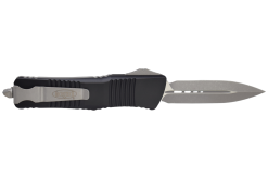 Microtech Combat Troodon OTF Auto Apocalyptic Dagger Blade Black Aluminum Back Side Open